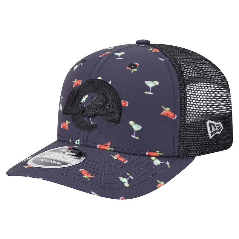 Casquette extensible à boutons-pression New Era bleu marine/noir Los Angeles Rams Adventure Drinks Pattern 9SEVENTY pour homme