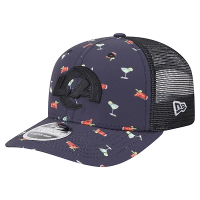 Casquette extensible à boutons-pression New Era bleu marine/noir Los Angeles Rams Adventure Drinks Pattern 9SEVENTY pour homme