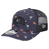 Casquette extensible à boutons-pression New Era bleu marine/noir Los Angeles Rams Adventure Drinks Pattern 9SEVENTY pour homme