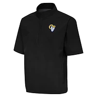 Coupe-vent à manches courtes et fermeture éclair quart de tour Antigua Black Los Angeles Rams pour homme