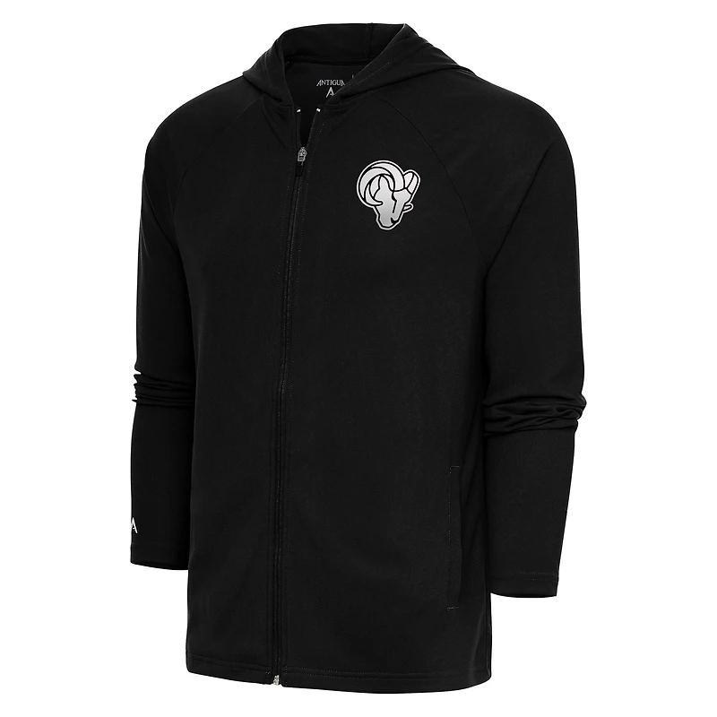 Sweat à capuche zippé intégral Antigua Black Los Angeles Rams avec logo métallique Legacy pour homme