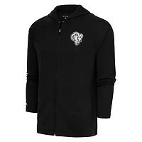 Sweat à capuche zippé intégral Antigua Black Los Angeles Rams avec logo métallique Legacy pour homme