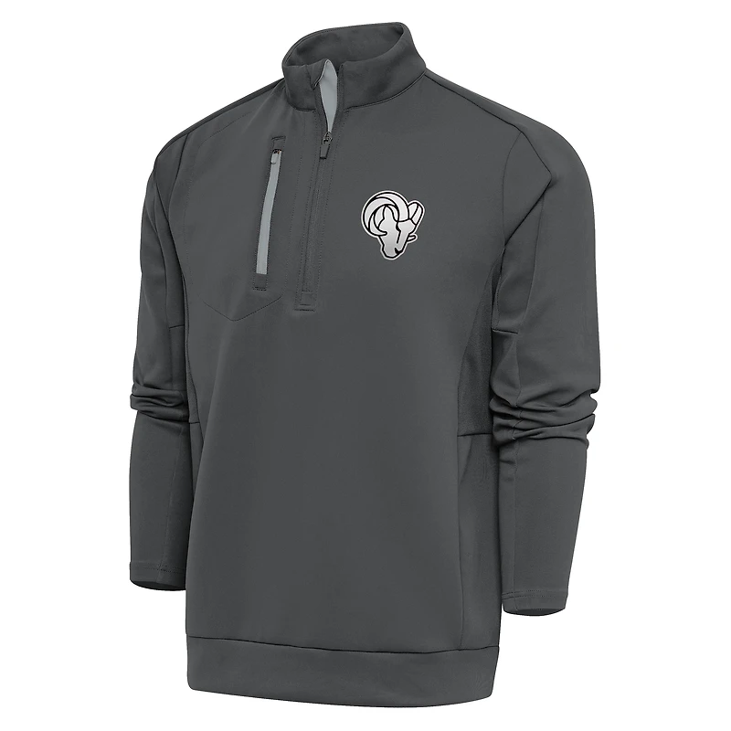Men's Antigua Charcoal Los Angeles Rams Metallic Logo Generation Quarter-Zip Pullover Top