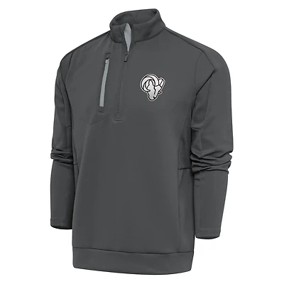 Men's Antigua Charcoal Los Angeles Rams Metallic Logo Generation Quarter-Zip Pullover Top