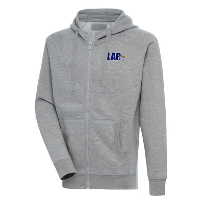 Sweat à capuche zippé intégral Antigua Heather Grey des Los Angeles Rams pour homme