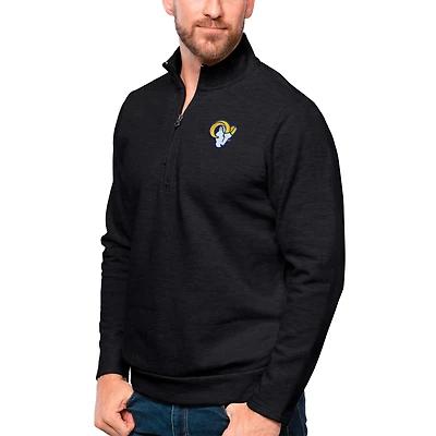 Men's Antigua Heathered Black Los Angeles Rams Gambit Quarter-Zip Pullover Top