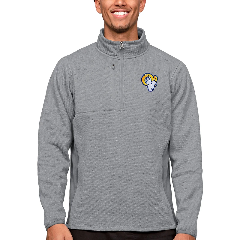 Pull-over gris chiné Antigua pour homme, Los Angeles Rams, à fermeture éclair quart de tour