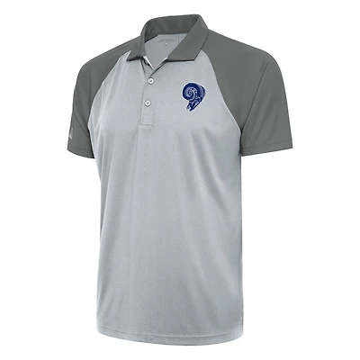 Men's Antigua Silver/Steel Los Angeles Rams Team Logo Throwback Nova Polo