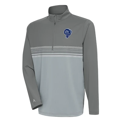 Men's Antigua Steel Los Angeles Rams Team Logo Throwback Pace Quarter-Zip Pullover Top
