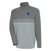Men's Antigua Steel Los Angeles Rams Team Logo Throwback Pace Quarter-Zip Pullover Top