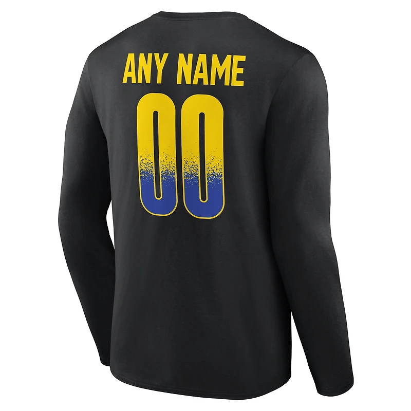 T-shirt à manches longues noir pour homme Los Angeles Rams, domicile, personnalisé avec nom et numéro