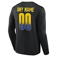 T-shirt à manches longues noir pour homme Los Angeles Rams, domicile, personnalisé avec nom et numéro
