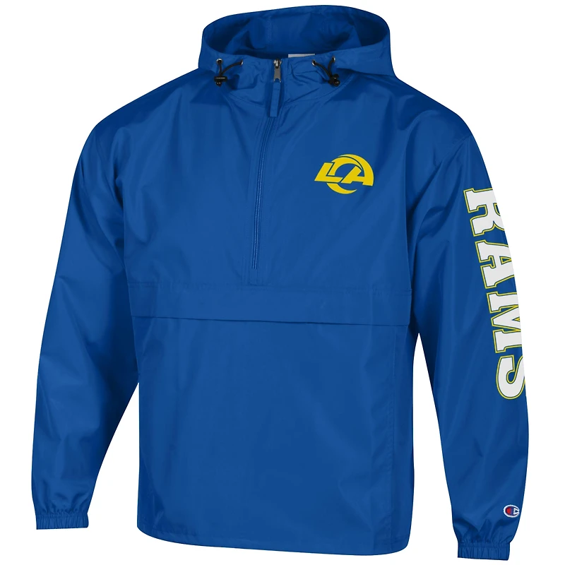 Men's Champion Royal Los Angeles Rams Packable Hooded Windbreaker Half-Zip Jacket