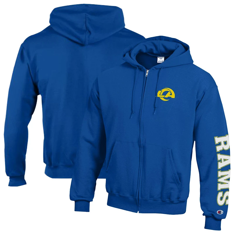 Men's Champion  Royal Los Angeles Rams Powerblend Fleece Full-Zip Hoodie