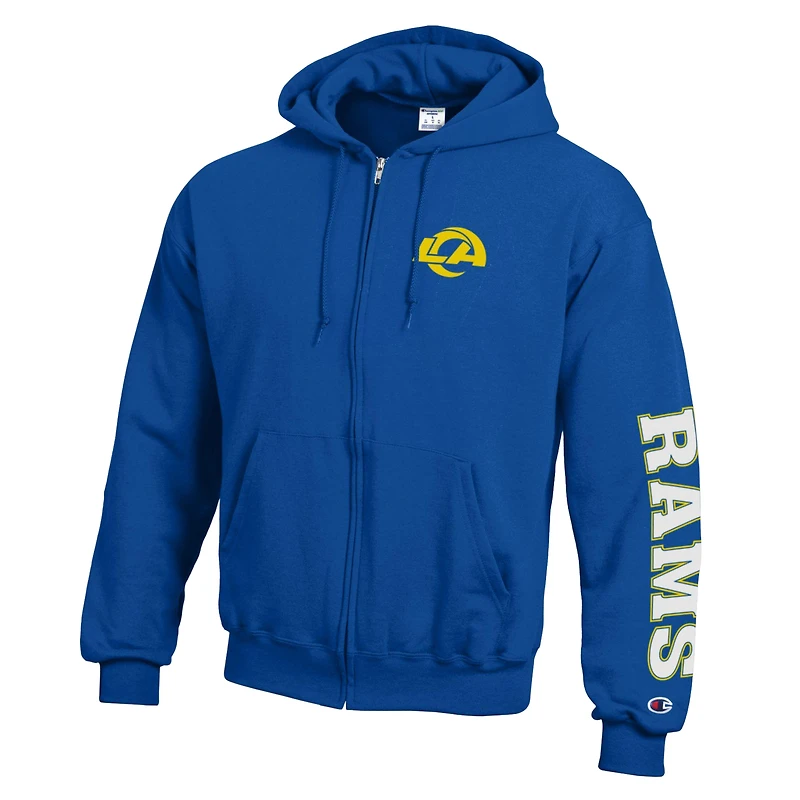Men's Champion  Royal Los Angeles Rams Powerblend Fleece Full-Zip Hoodie