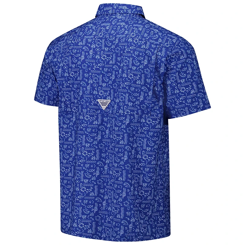 Men's Columbia PFG Royal Los Angeles Rams Super Slack Tide Omni-Wick Button-Up Shirt