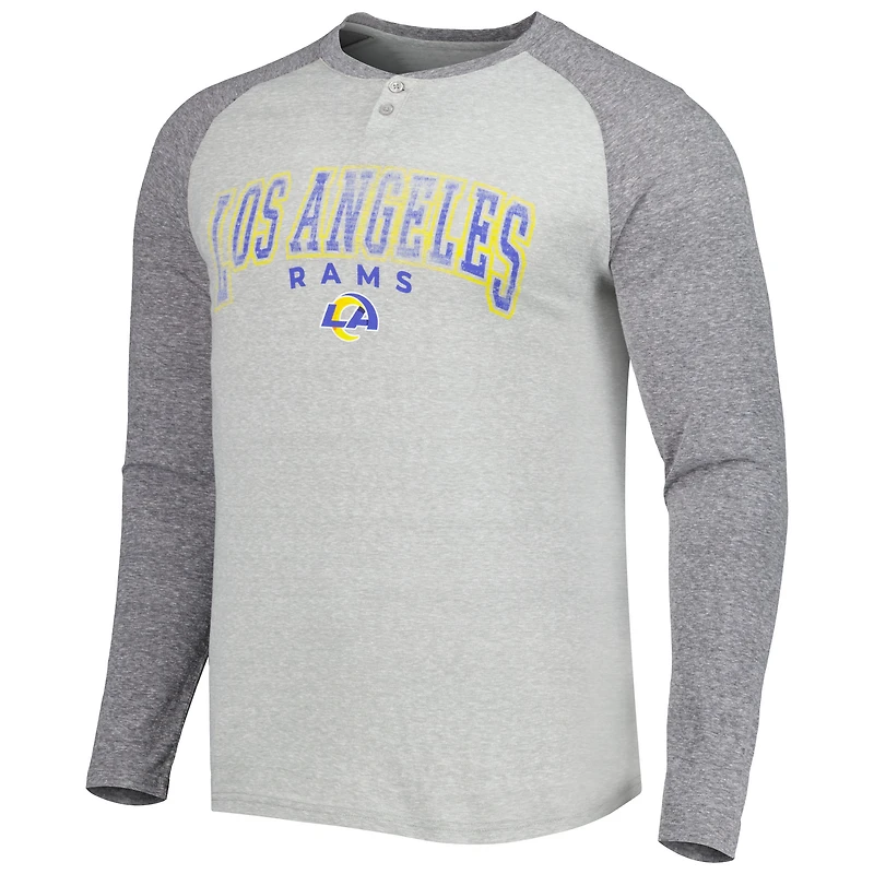 Concepts Sport - T-shirt Henley à manches longues raglan Los Angeles Rams Ledger gris chiné pour homme
