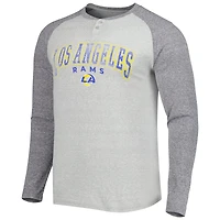 Concepts Sport - T-shirt Henley à manches longues raglan Los Angeles Rams Ledger gris chiné pour homme