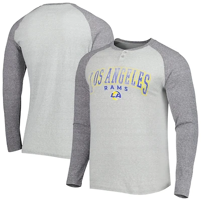 Haut Henley à manches longues raglan Ledger des Los Angeles Rams, gris chiné, Concepts Sport pour homme