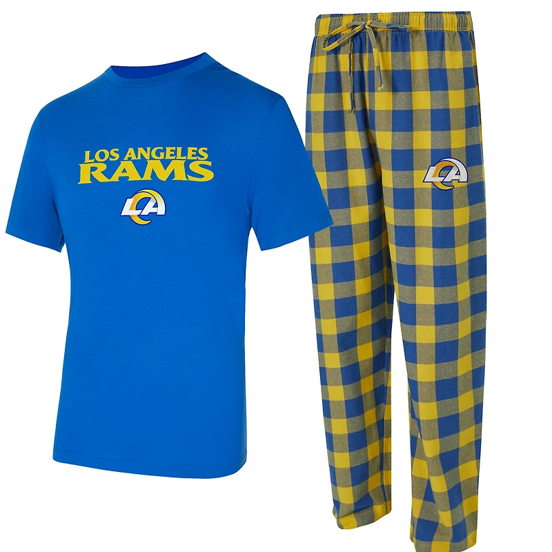 Ensemble t-shirt et pantalon en flanelle Concepts Sport Royal/Gold Los Angeles Rams Avondale pour homme