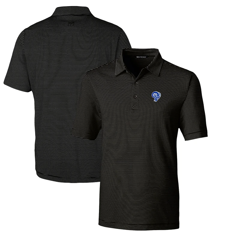 Men's Cutter & Buck Black Los Angeles Rams Throwback Logo Forge Pencil Stripe Stretch Polo