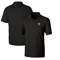 Men's Cutter & Buck Black Los Angeles Rams Throwback Logo Forge Pencil Stripe Stretch Polo