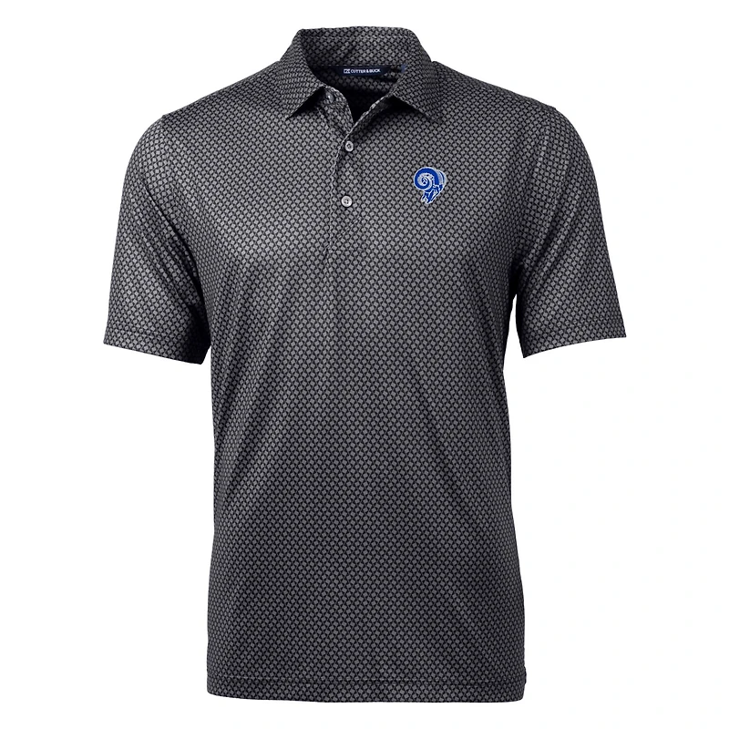 Men's Cutter & Buck Black Los Angeles Rams Throwback Logo Pike Banner Stretch Polo