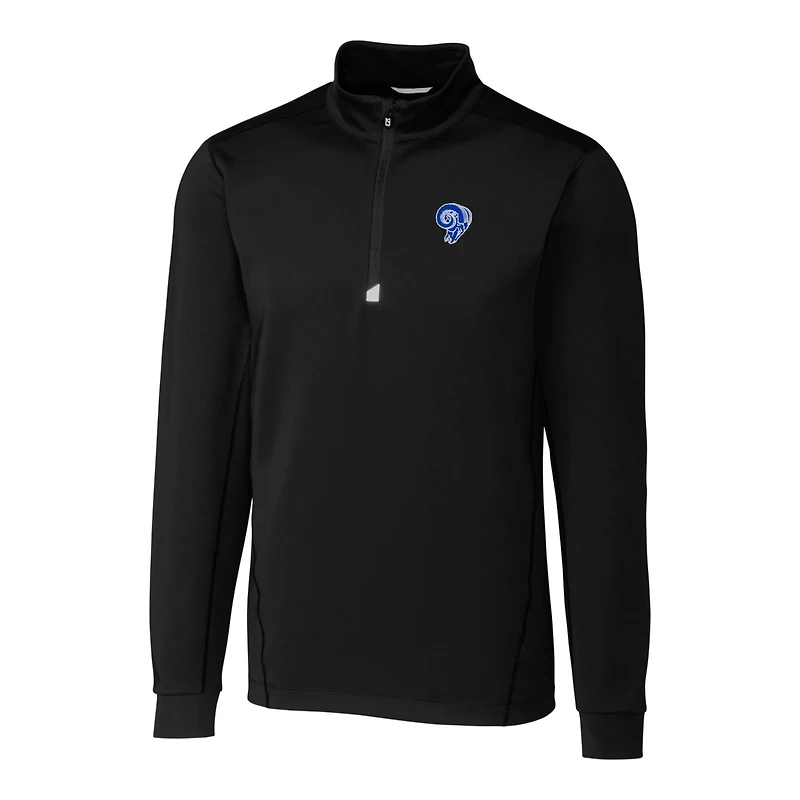 Men's Cutter & Buck Black Los Angeles Rams Throwback Logo Traverse Stretch Quarter-Zip Pullover Top