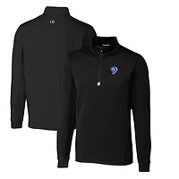 Men's Cutter & Buck Black Los Angeles Rams Throwback Logo Traverse Stretch Quarter-Zip Pullover Top