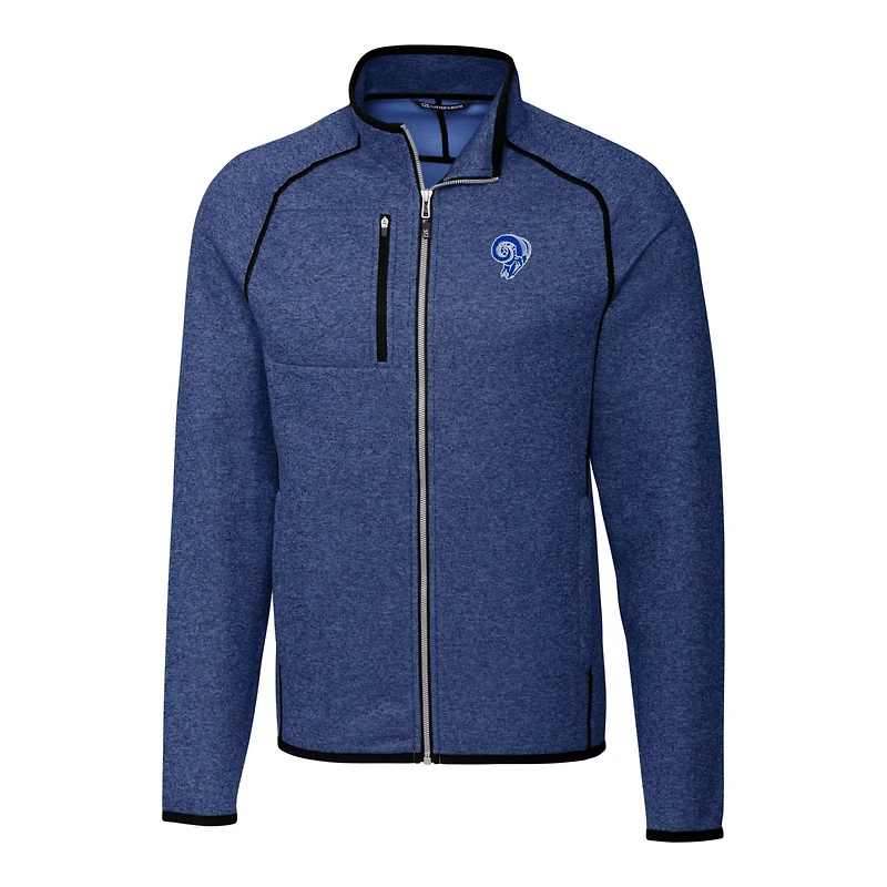 Men's Cutter & Buck Heather Royal Los Angeles Rams Throwback Logo Mainsail Sweater-Knit Full-Zip Jacket