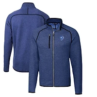 Men's Cutter & Buck Heather Royal Los Angeles Rams Throwback Logo Mainsail Sweater-Knit Full-Zip Jacket