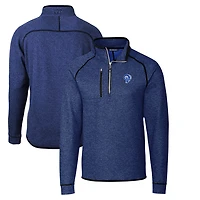 Men's Cutter & Buck Heather Royal Los Angeles Rams Throwback Logo Mainsail Sweater-Knit Half-Zip Pullover Jacket