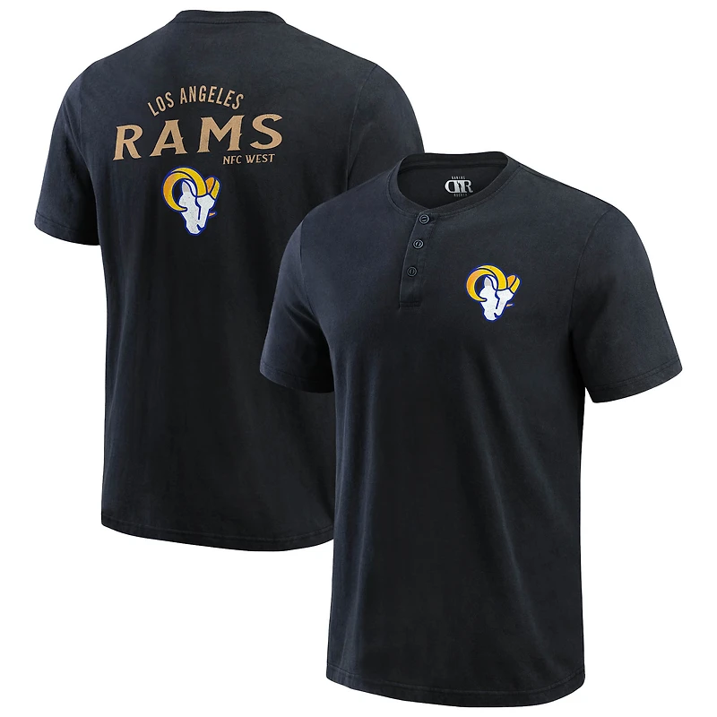 T-shirt Henley délavé noir pour homme de la collection Darius Rucker Fanatics des Los Angeles Rams