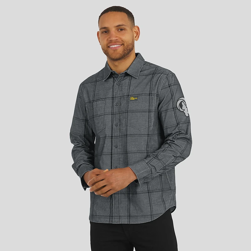 Men's Darius Rucker Collection by Fanatics Gray Los Angeles Rams Micro Corduroy Plaid Button Up Shirt
