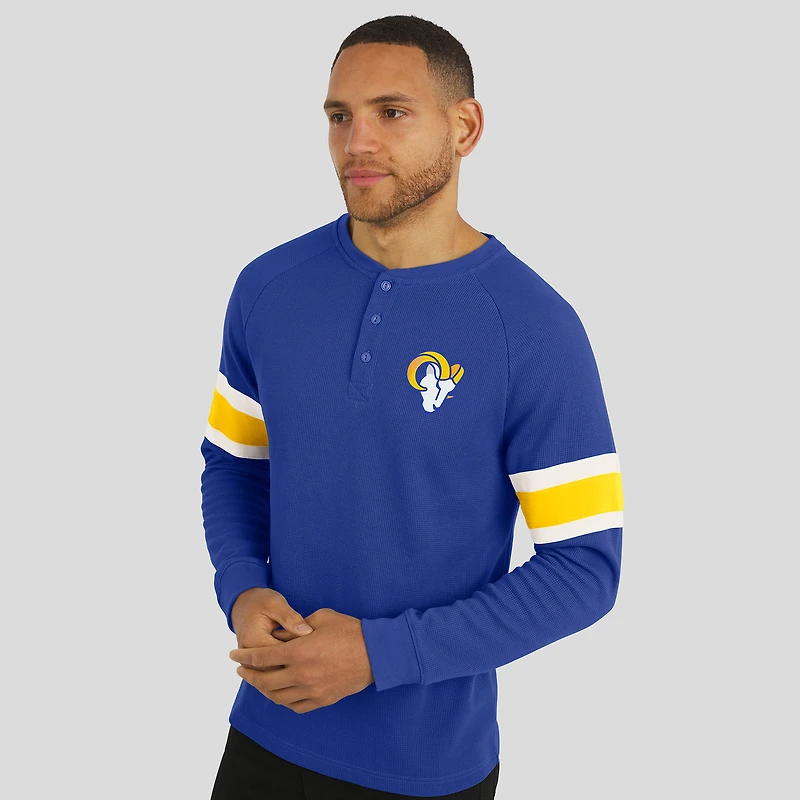 T-shirt Henley à manches longues raglan en tricot gaufré pour homme de la collection Darius Rucker par Fanatics Royal Los Angeles Rams