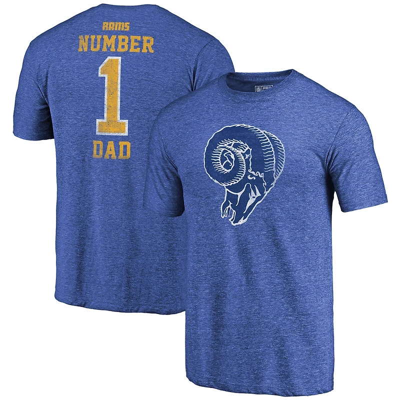 Men's Fanatics Heathered Royal Los Angeles Rams Greatest Dad Retro Tri-Blend T-Shirt