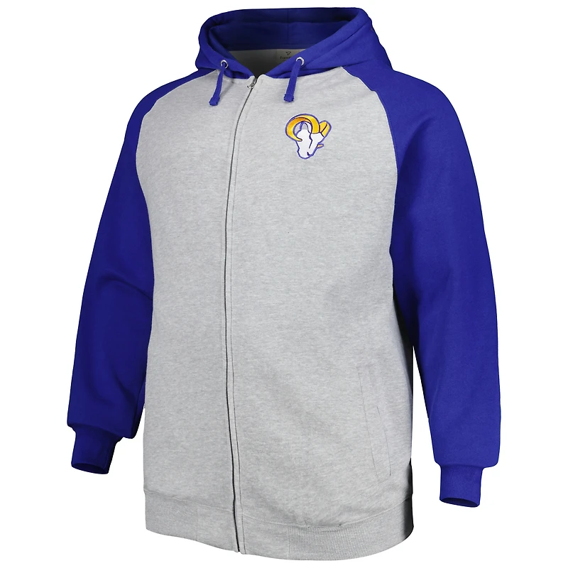 Men's Heather Gray Los Angeles Rams Big & Tall Fleece Raglan Full-Zip Hoodie Jacket