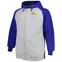 Men's Heather Gray Los Angeles Rams Big & Tall Fleece Raglan Full-Zip Hoodie Jacket