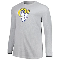 T-shirt thermique à manches longues en tricot gaufré Los Angeles Rams Big & Tall gris chiné pour homme