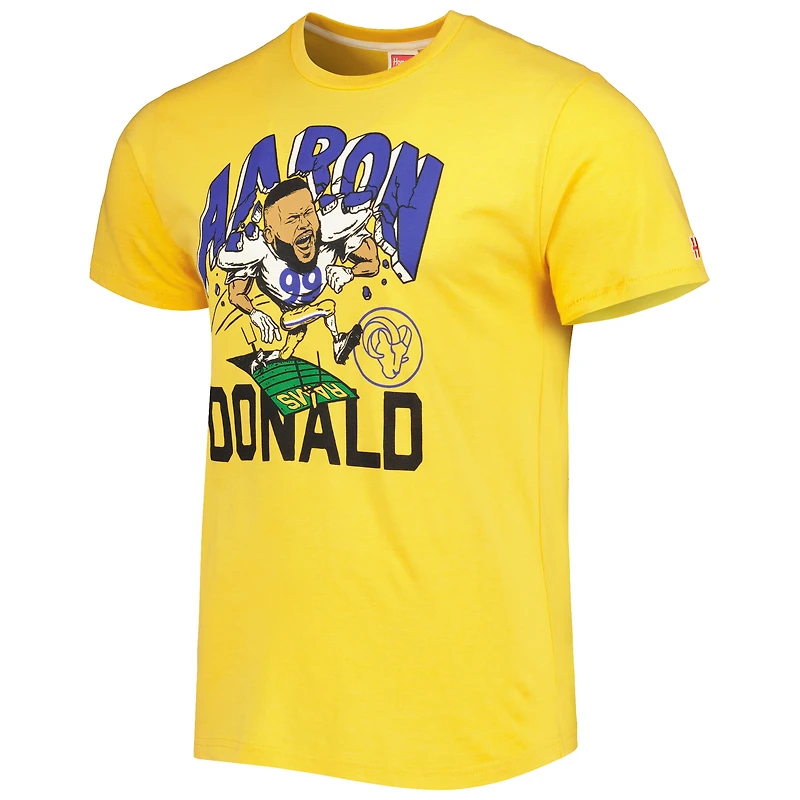 Men's Homage Aaron Donald Gold Los Angeles Rams Caricature Player Tri-Blend T-Shirt