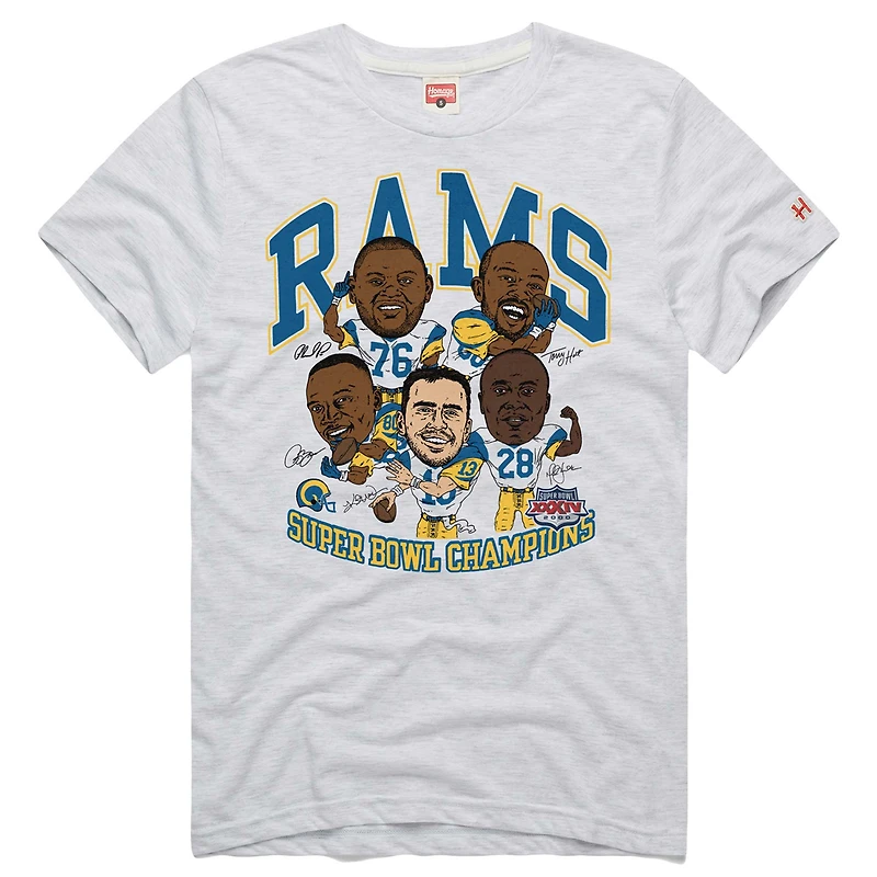 Men's Homage Ash Los Angeles Rams Super Bowl XXXIV Champs Player Graphic Tri-Blend T-Shirt