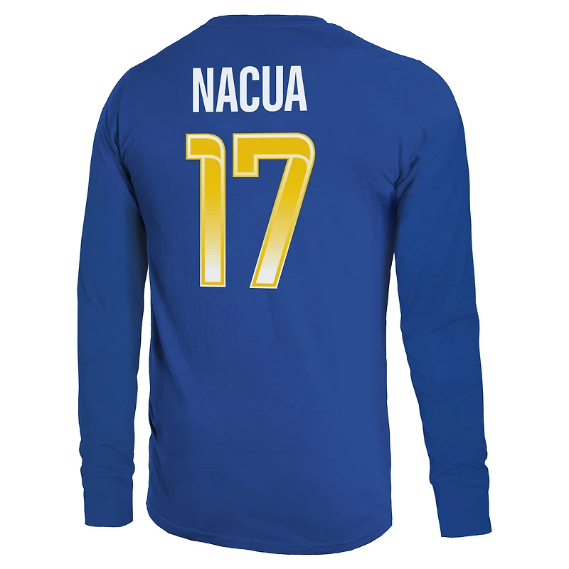 T-shirt à manches longues non vieilli pour homme Majestic Threads Puka Nacua Royal Los Angeles Rams avec nom et numéro