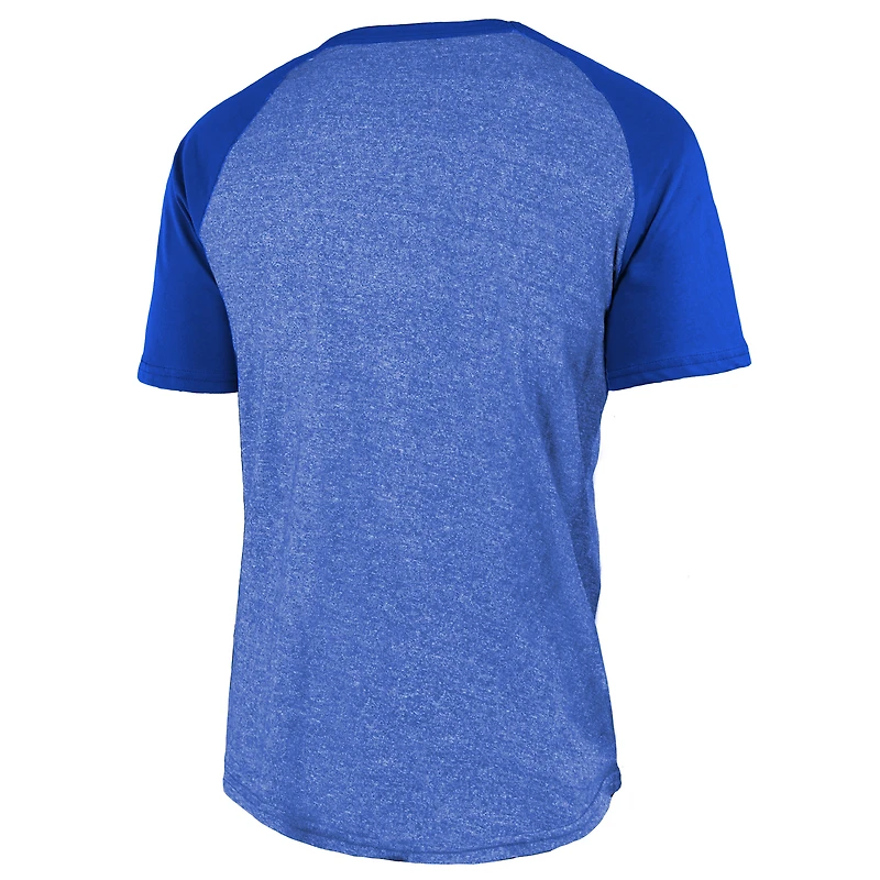 Men's Majestic Threads Royal Los Angeles Rams 2-Time Super Bowl Champions Tri-Blend Raglan T-Shirt