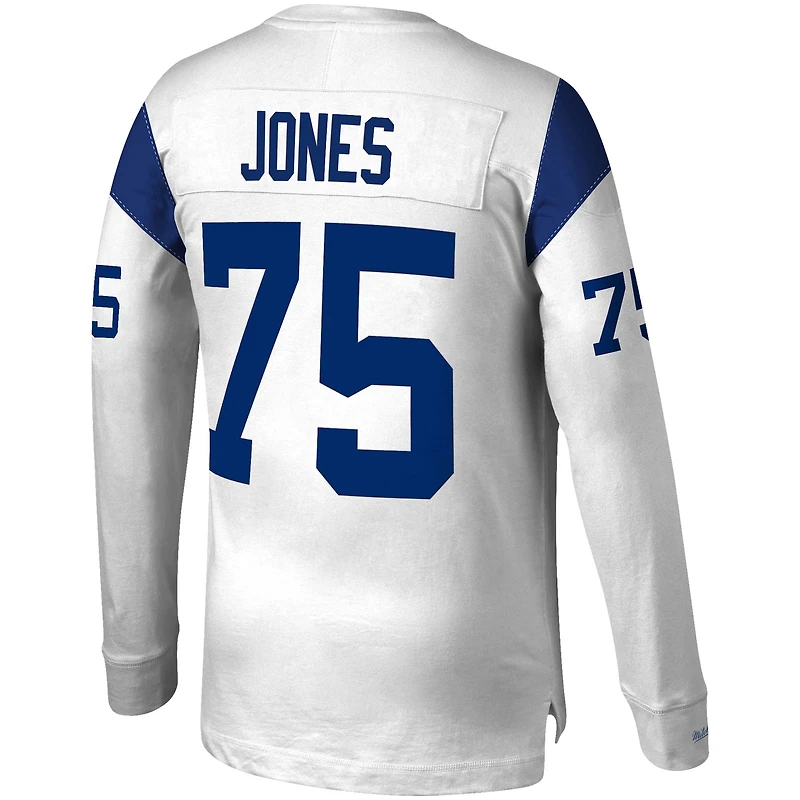 Haut à manches longues blanc Mitchell & Ness Deacon Jones des Rams de Los Angeles Throwback pour hommes, nom et numéro du joueur retraité