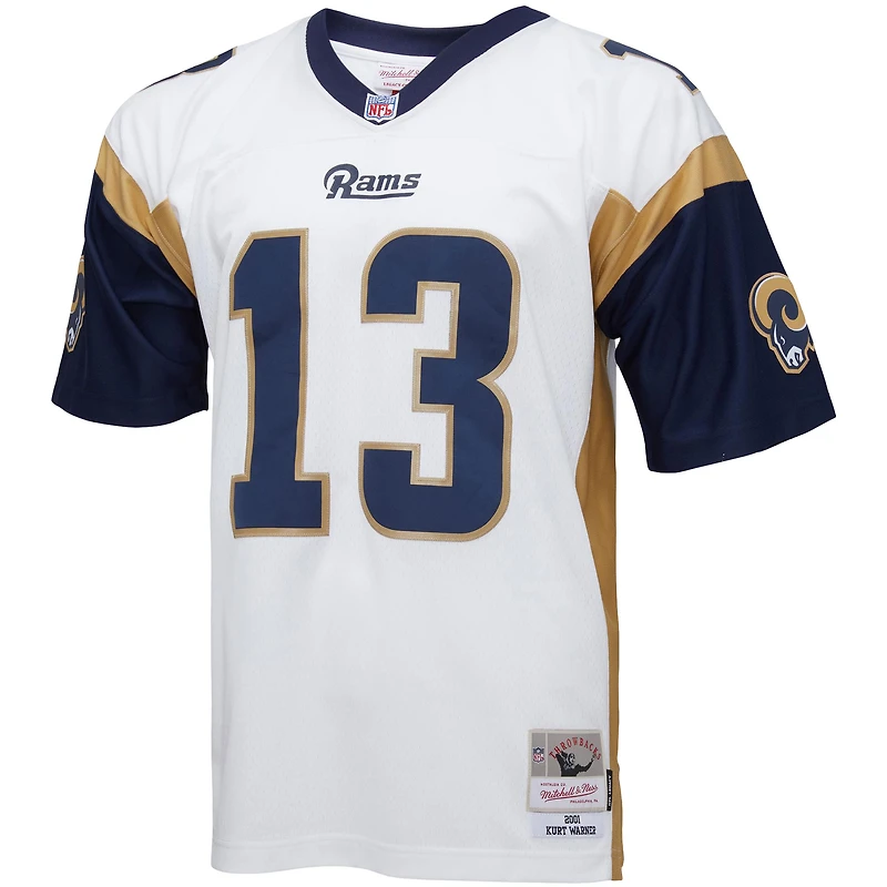 Maillot de réplique joueur retraité Mitchell & Ness Kurt Warner blanc Los Angeles Rams Big Tall 2001 pour hommes