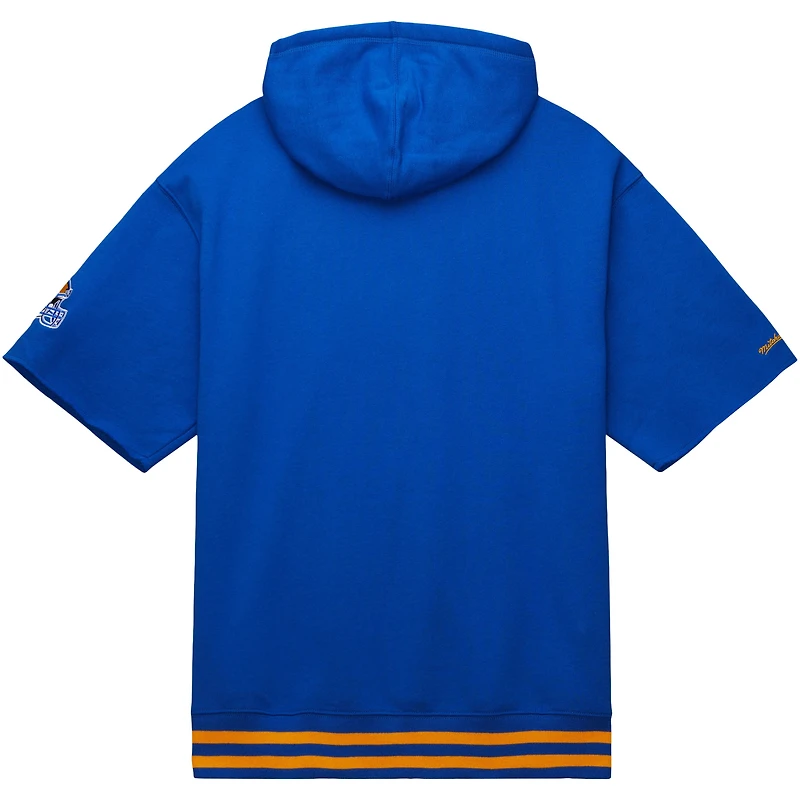 Sweat à capuche manches courtes d'avant-match Mitchell & Ness Royal Los Angeles Rams pour hommes