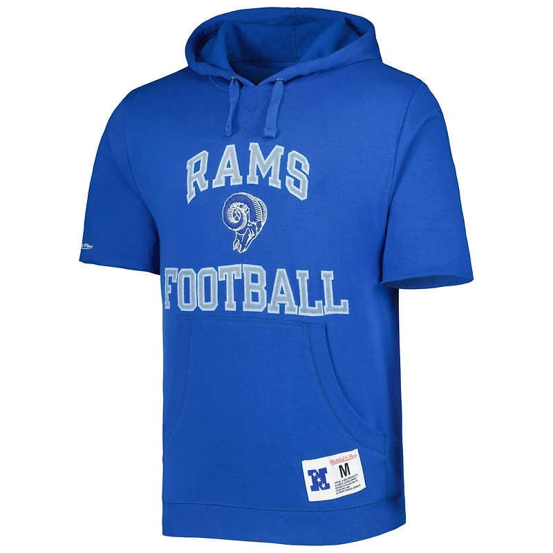 Chandail à capuchon délavé manches courtes Royal Los Angeles Rams Mitchell & Ness pour homme