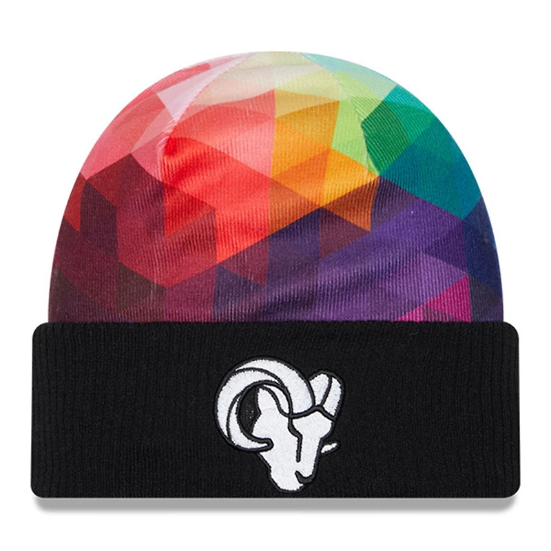 Bonnet en tricot à revers NFL Crucial Catch New Era noir Los Angeles Rams 2023 pour homme