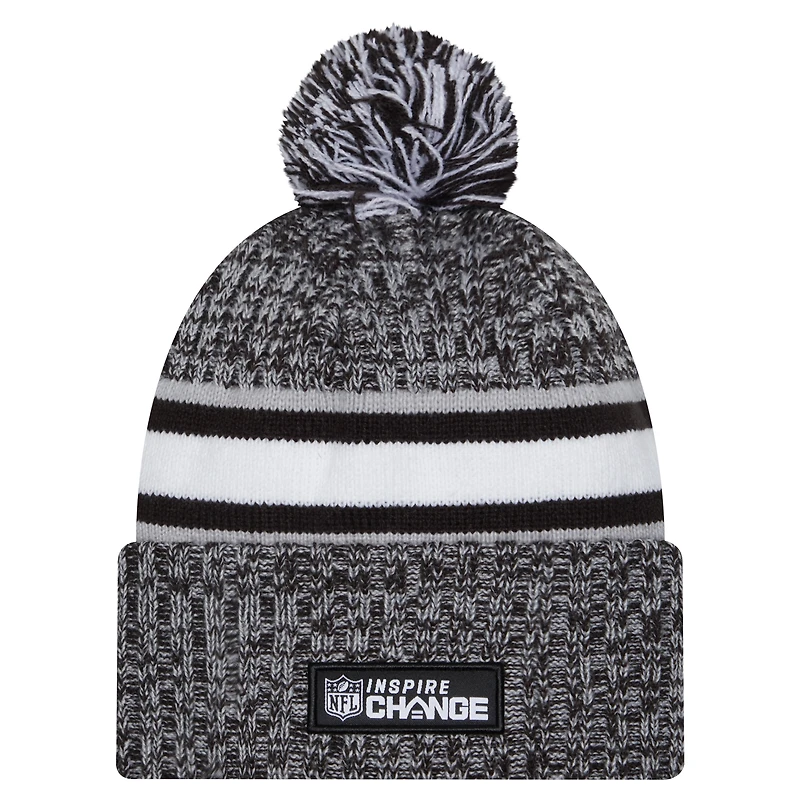 Men's New Era Black Los Angeles Rams Inspire Change Cuffed Knit Hat with Pom