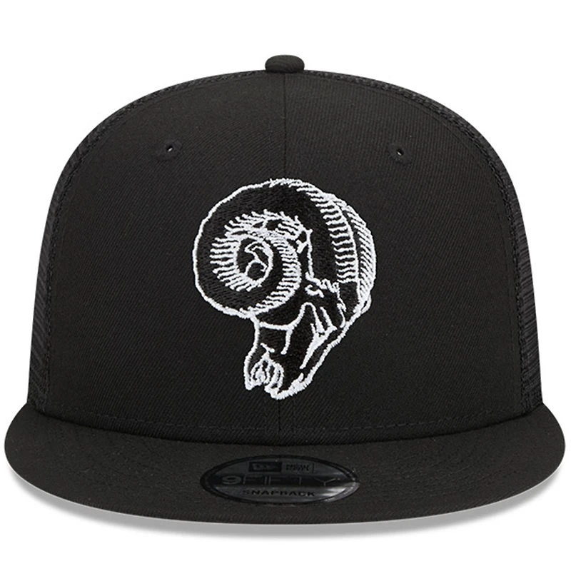 Casquette New Era Los Angeles Rams Throwback Main Trucker 9FIFTY Snapback noire pour homme